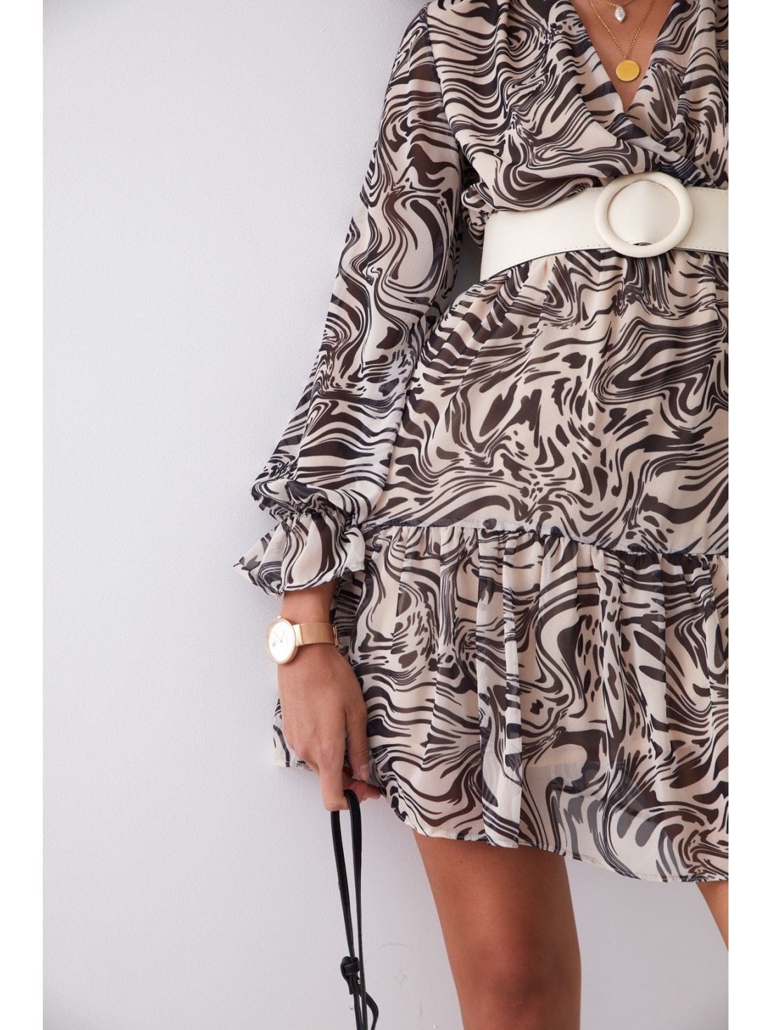 Rochie din sifon cu curea lata, bej FG636 - Magazin online - Boutique